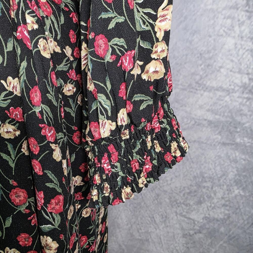 Draper James RSVP Dress Womens XL Black Floral Tie Waist Smocked Cuffs KD7032RT - Picture 9 of 16